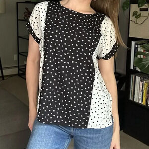 Anthropologie W5 Black & White Specks Short Sleeve Blouse Small